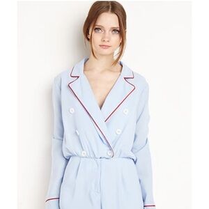 NWOT Lt Blue Women's with red trim romper with Red Trim Size Small (no size tag)